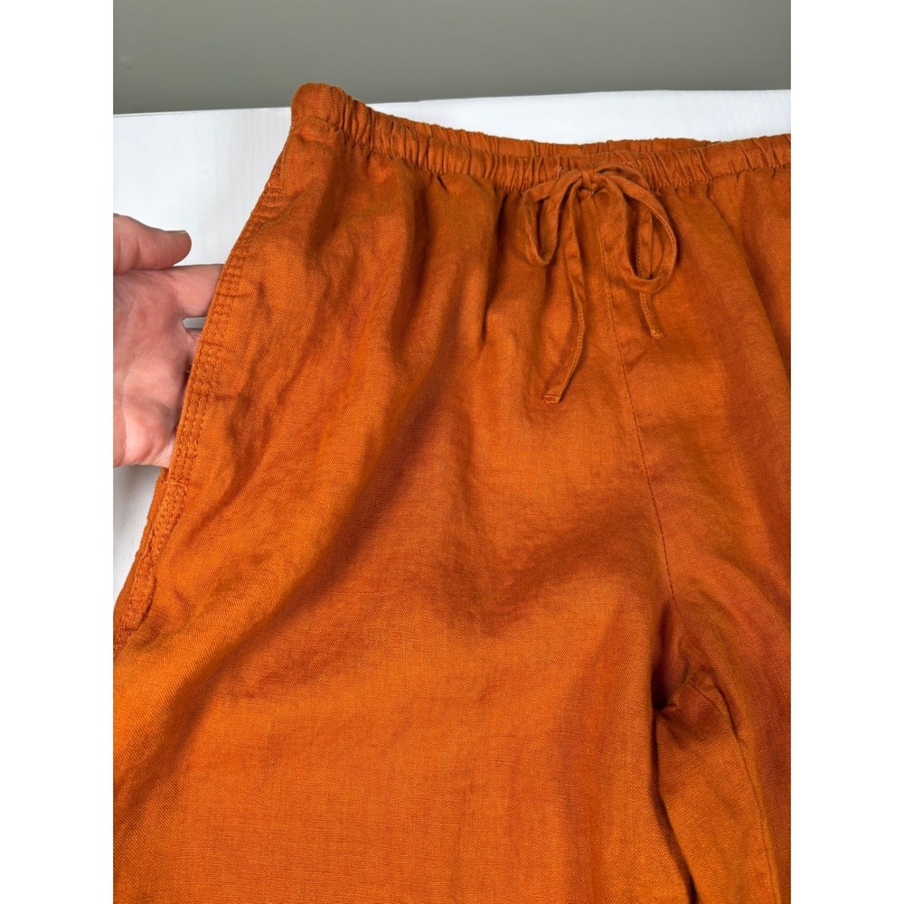 Zara Women Burnt Orange 100% Linen Wide Leg Drawstring Pants Size Small S Boho - Picture 6 of 13